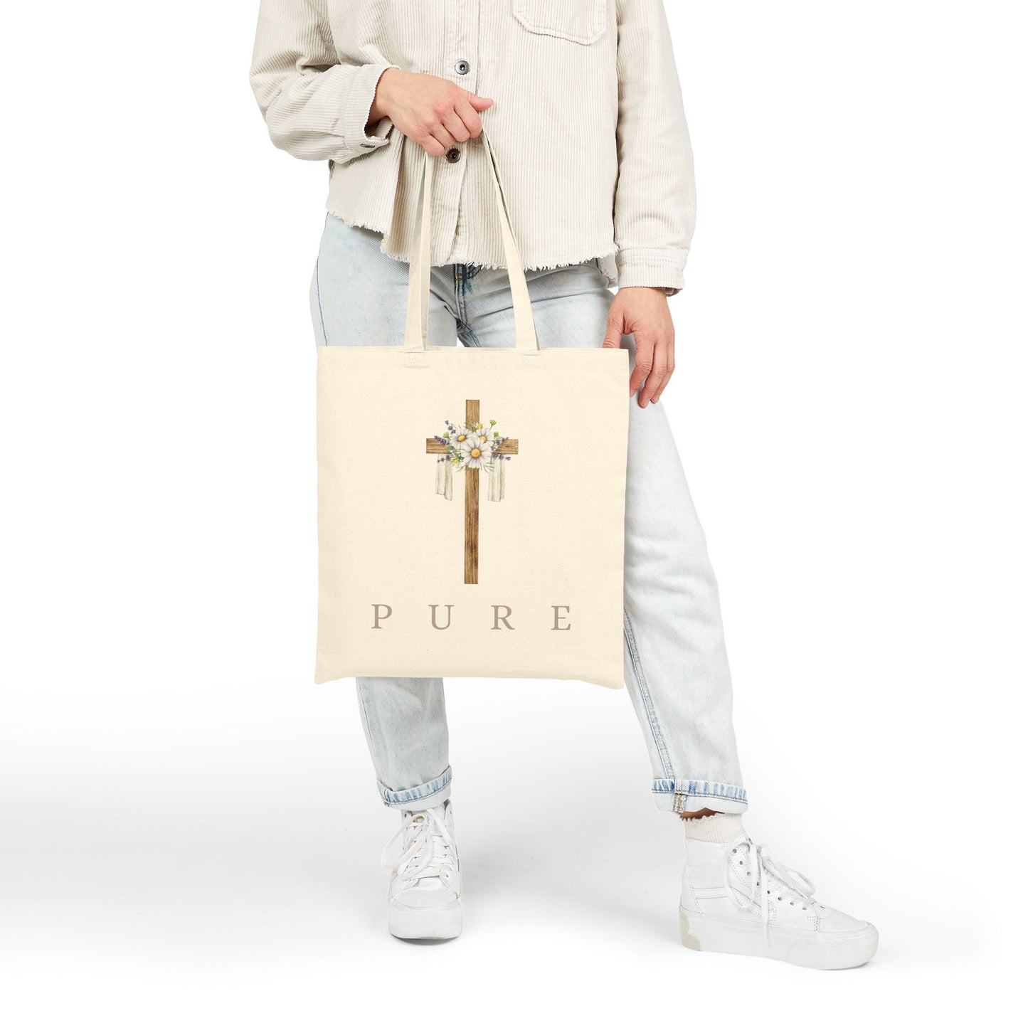 PURE Floral Cross Cotton Tote Bag
