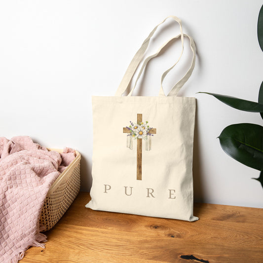 PURE Floral Cross Cotton Tote Bag