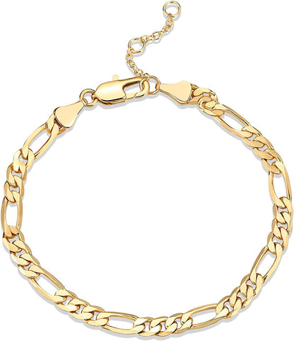 14K Gold Plated Paperclip/Curb/Figaro Chain Adjustable Bracelet for Women