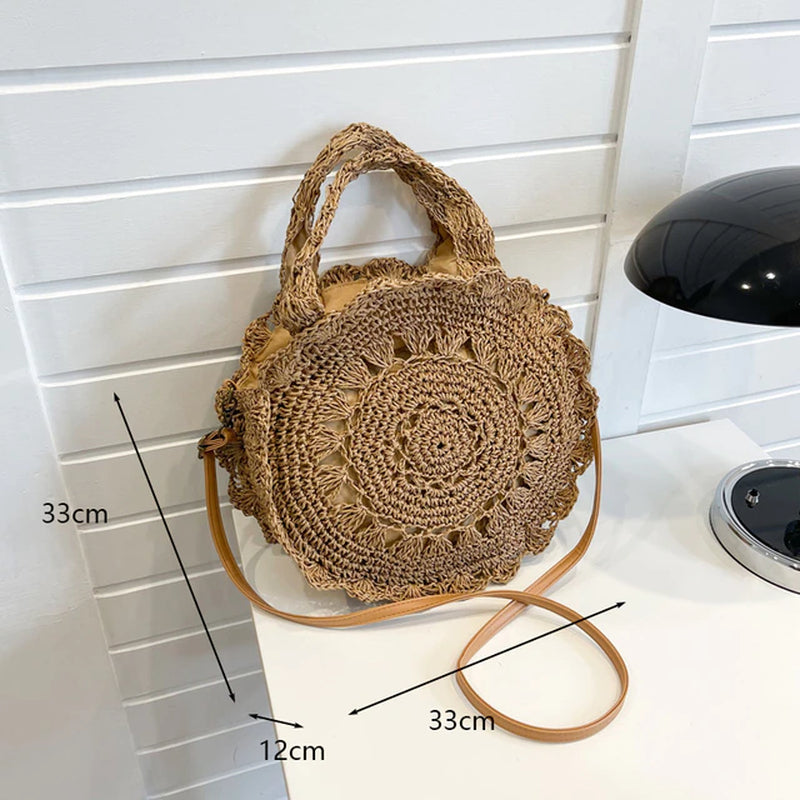 Casual Rattan Large Capacity Tote Wicker Woven Women Handbags Handmade Summer Beach Straw Shell Bag Lady Shopping Travel Bag