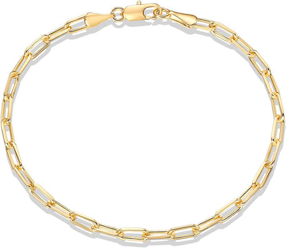 14K Gold Plated Paperclip/Curb/Figaro Chain Adjustable Bracelet for Women