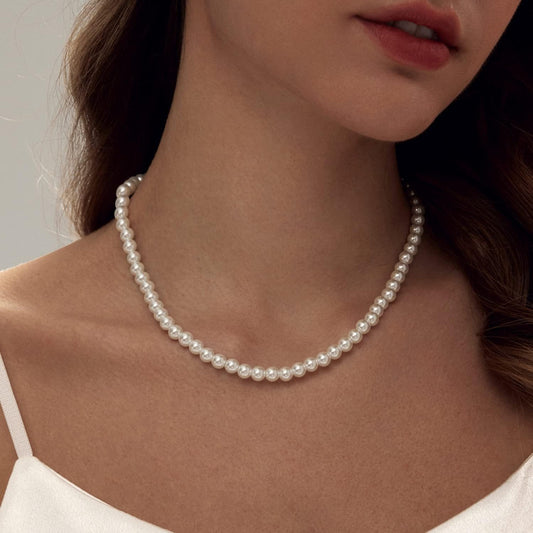 Pearl Necklace 6/8MM Dainty round Imitation Pearl Choker Necklace Wedding Pearl Necklace Delicate Jewelry for Women Simple Bridesmaid Jewelry Gifts