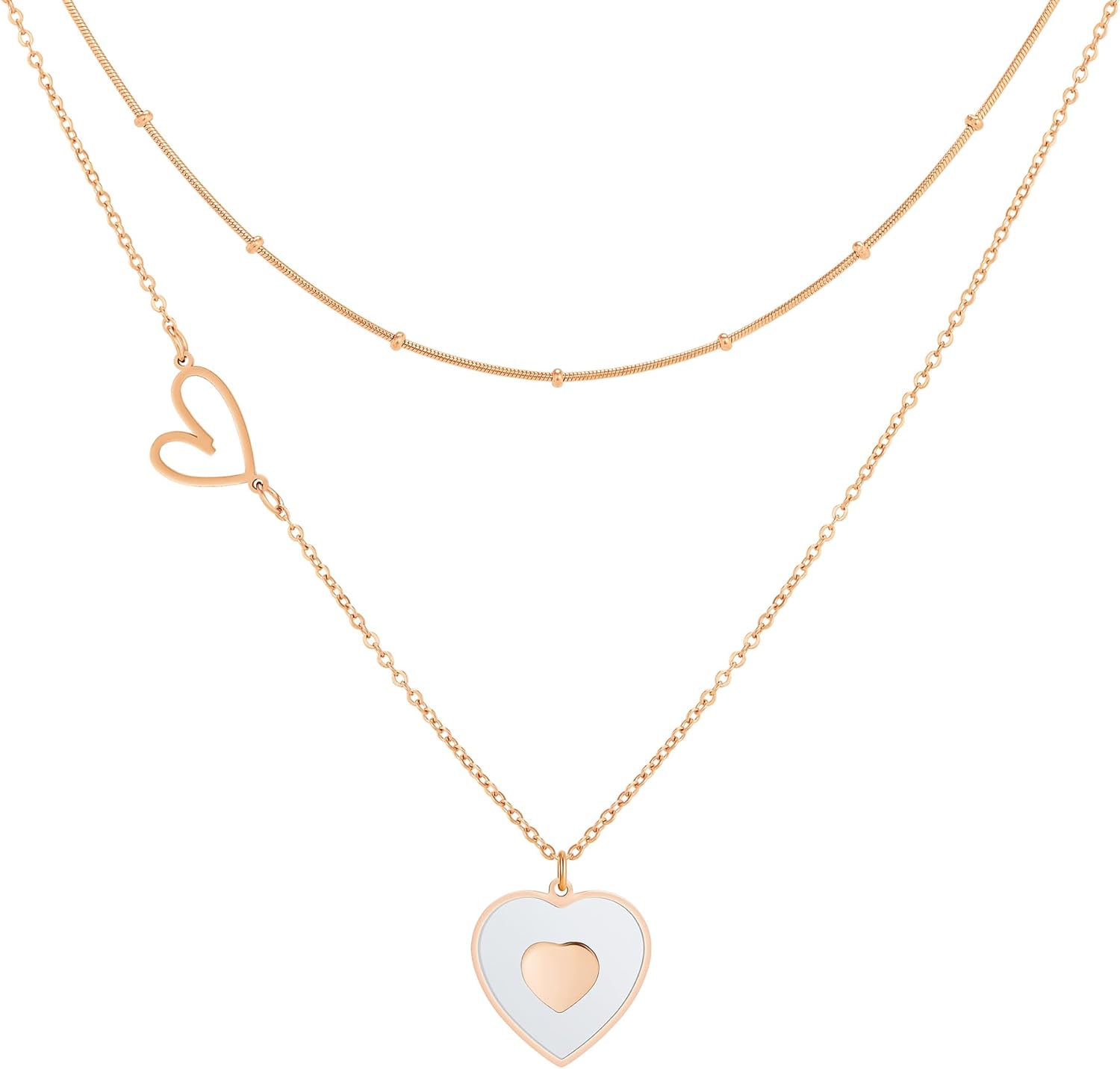 Heart Pendant Layered Necklaces for Women Trendy, Stainless Steel Hypoallergenic Choker Layering Necklace Set, Gold/Silver/Rose Gold Preppy Jewelry, Gift for Her Valentines