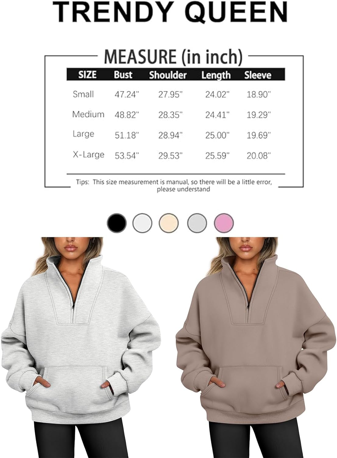 Sweatshirts Half Zip Pullover Quarter Zip Oversized Hoodies Sweaters Fall Outfits 2024 Y2K Winter Clothes