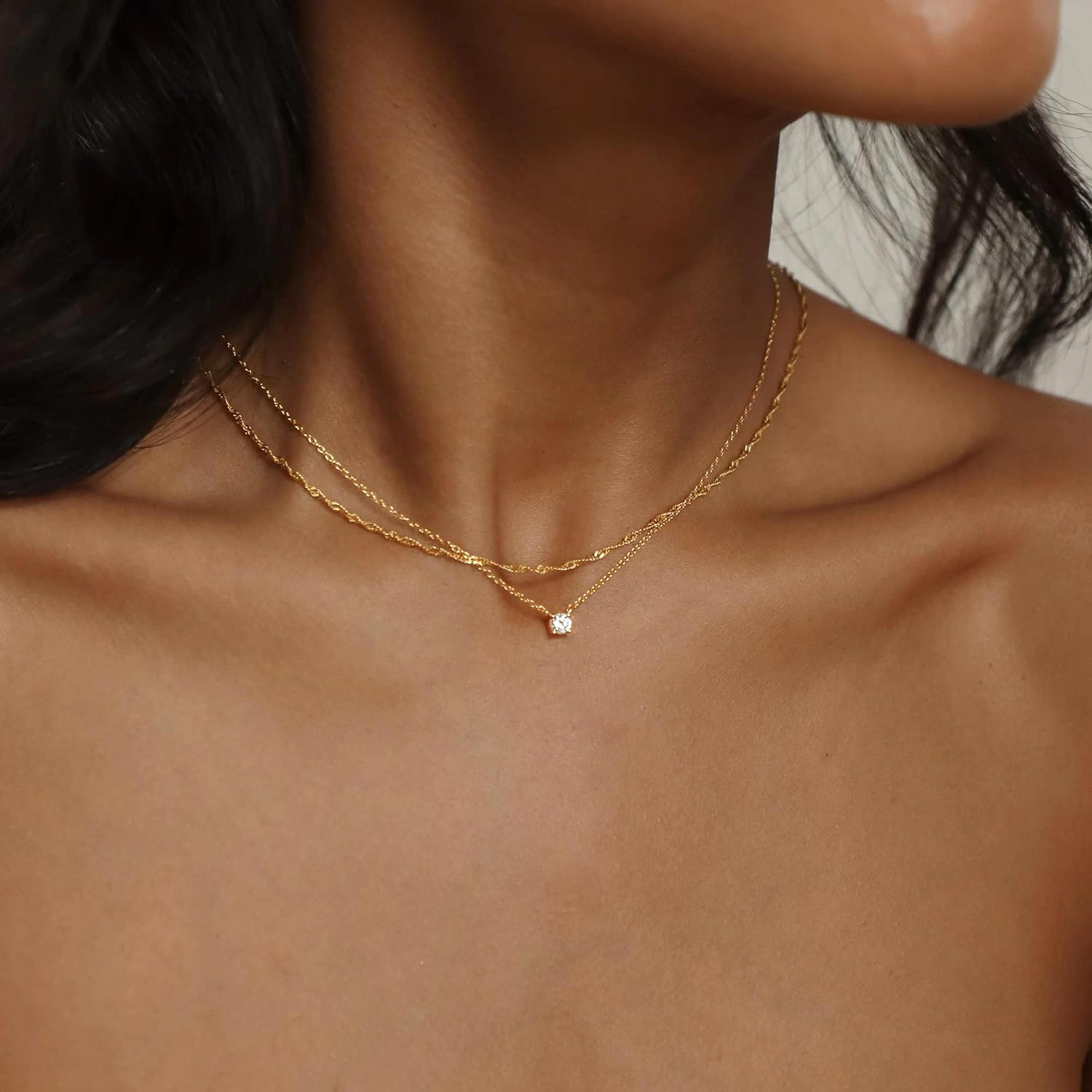 Diamond Necklaces for Women, Dainty Gold Necklace 14K Gold Plated Long Lariat Necklace Simple Gold CZ Diamond Choker Necklaces for Women Trendy Gold Necklace Jewelry Gifts for Girls