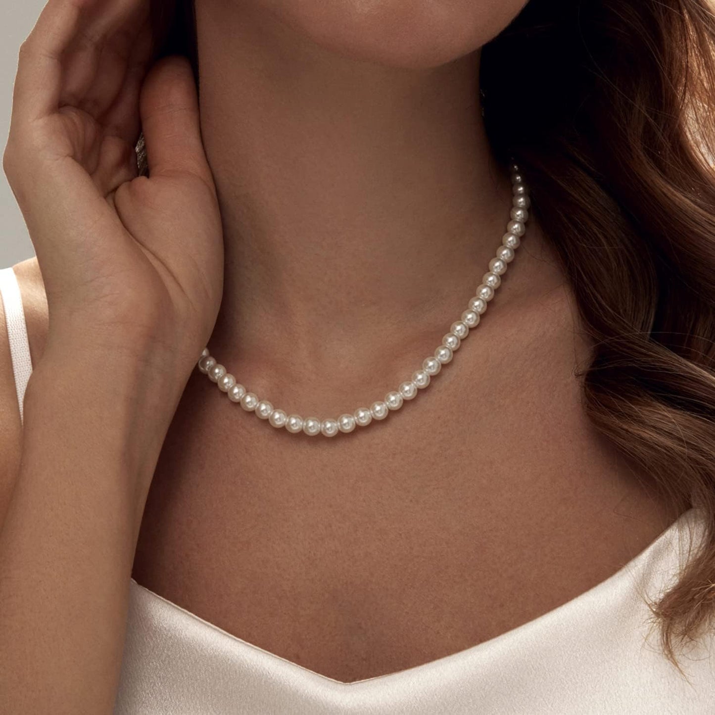 Pearl Necklace 6/8MM Dainty round Imitation Pearl Choker Necklace Wedding Pearl Necklace Delicate Jewelry for Women Simple Bridesmaid Jewelry Gifts