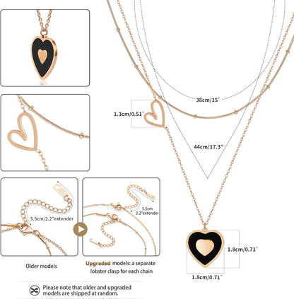 Heart Pendant Layered Necklaces for Women Trendy, Stainless Steel Hypoallergenic Choker Layering Necklace Set, Gold/Silver/Rose Gold Preppy Jewelry, Gift for Her Valentines