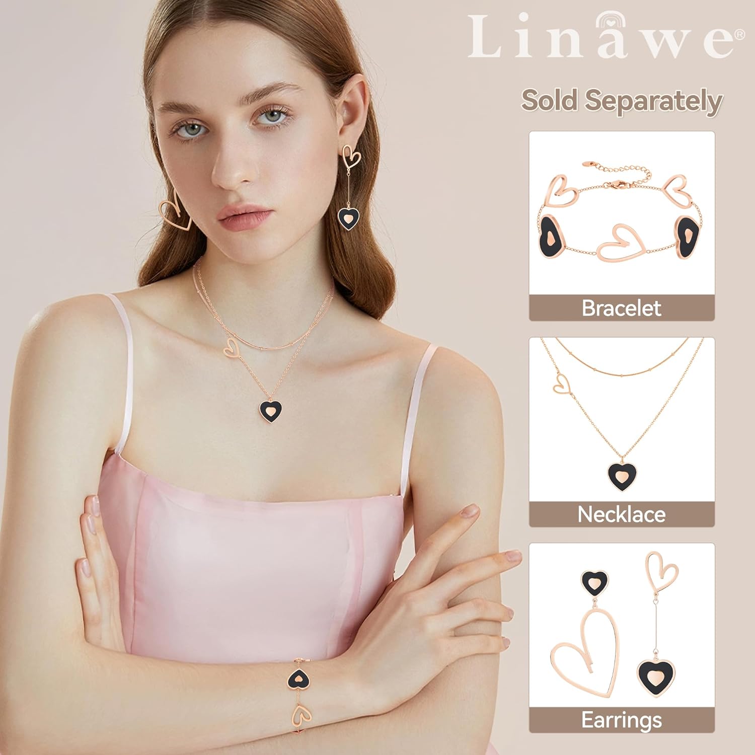 Heart Pendant Layered Necklaces for Women Trendy, Stainless Steel Hypoallergenic Choker Layering Necklace Set, Gold/Silver/Rose Gold Preppy Jewelry, Gift for Her Valentines