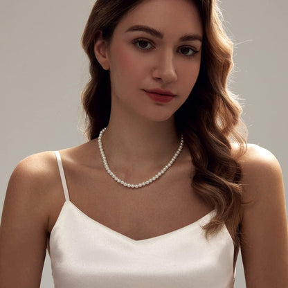 Pearl Necklace 6/8MM Dainty round Imitation Pearl Choker Necklace Wedding Pearl Necklace Delicate Jewelry for Women Simple Bridesmaid Jewelry Gifts