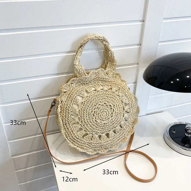 Casual Rattan Large Capacity Tote Wicker Woven Women Handbags Handmade Summer Beach Straw Shell Bag Lady Shopping Travel Bag