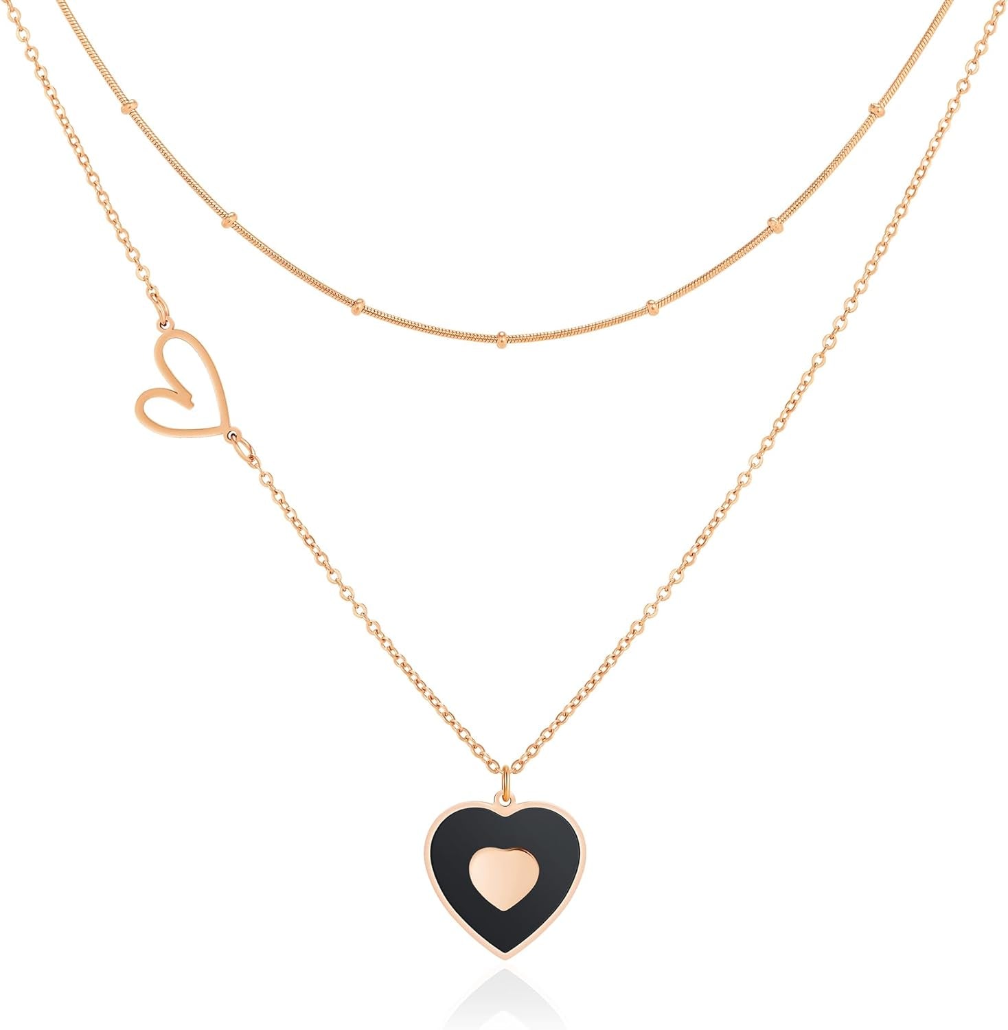 Heart Pendant Layered Necklaces for Women Trendy, Stainless Steel Hypoallergenic Choker Layering Necklace Set, Gold/Silver/Rose Gold Preppy Jewelry, Gift for Her Valentines