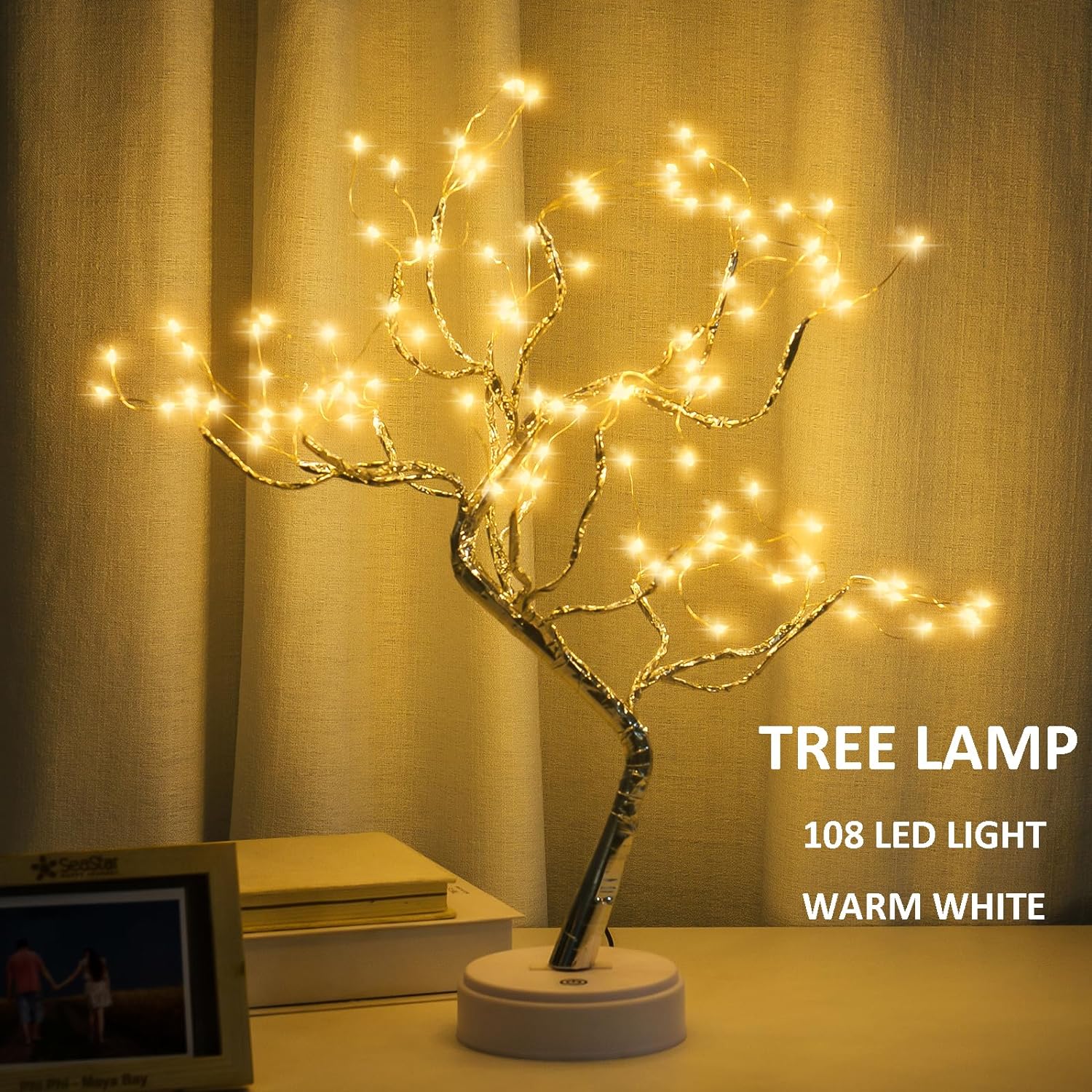 Room Decor, 20" Tabletop Bonsai Tree Light with 108 LED, DIY Artificial Tree Lamp, Battery/Usb Operated, Aesthetic Lamps for Living Room Bedroom Christmas Party Home Gifts House Decor (Warm White)