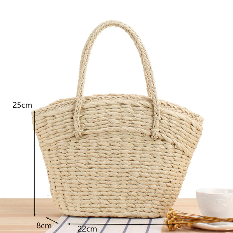 Casual Rattan Large Capacity Tote Wicker Woven Women Handbags Handmade Summer Beach Straw Shell Bag Lady Shopping Travel Bag