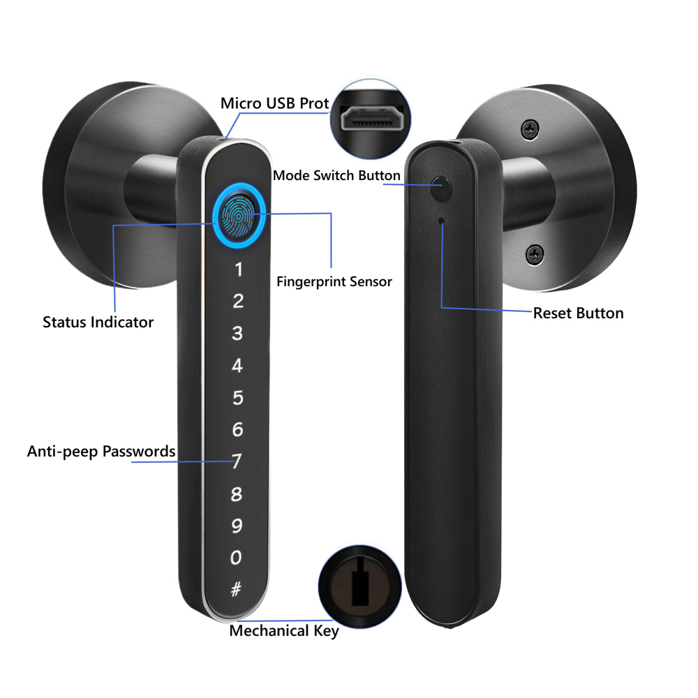 Smart Door Lock,Keyless Entry Door Lock with Handle,Fingerprint Door Lock with Tuya App,Smart Door Knob with Key for Home Bedroom