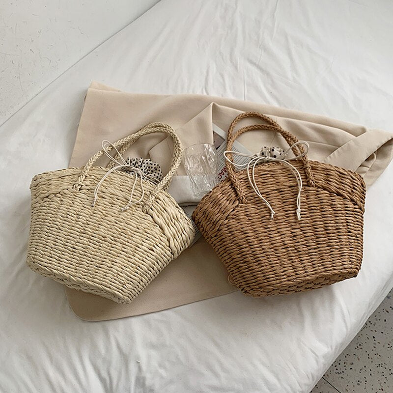 Casual Rattan Large Capacity Tote Wicker Woven Women Handbags Handmade Summer Beach Straw Shell Bag Lady Shopping Travel Bag